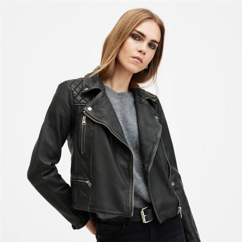 SOLD All Saints Charcoal Leather Moto Jacket - Picture 1 of 15